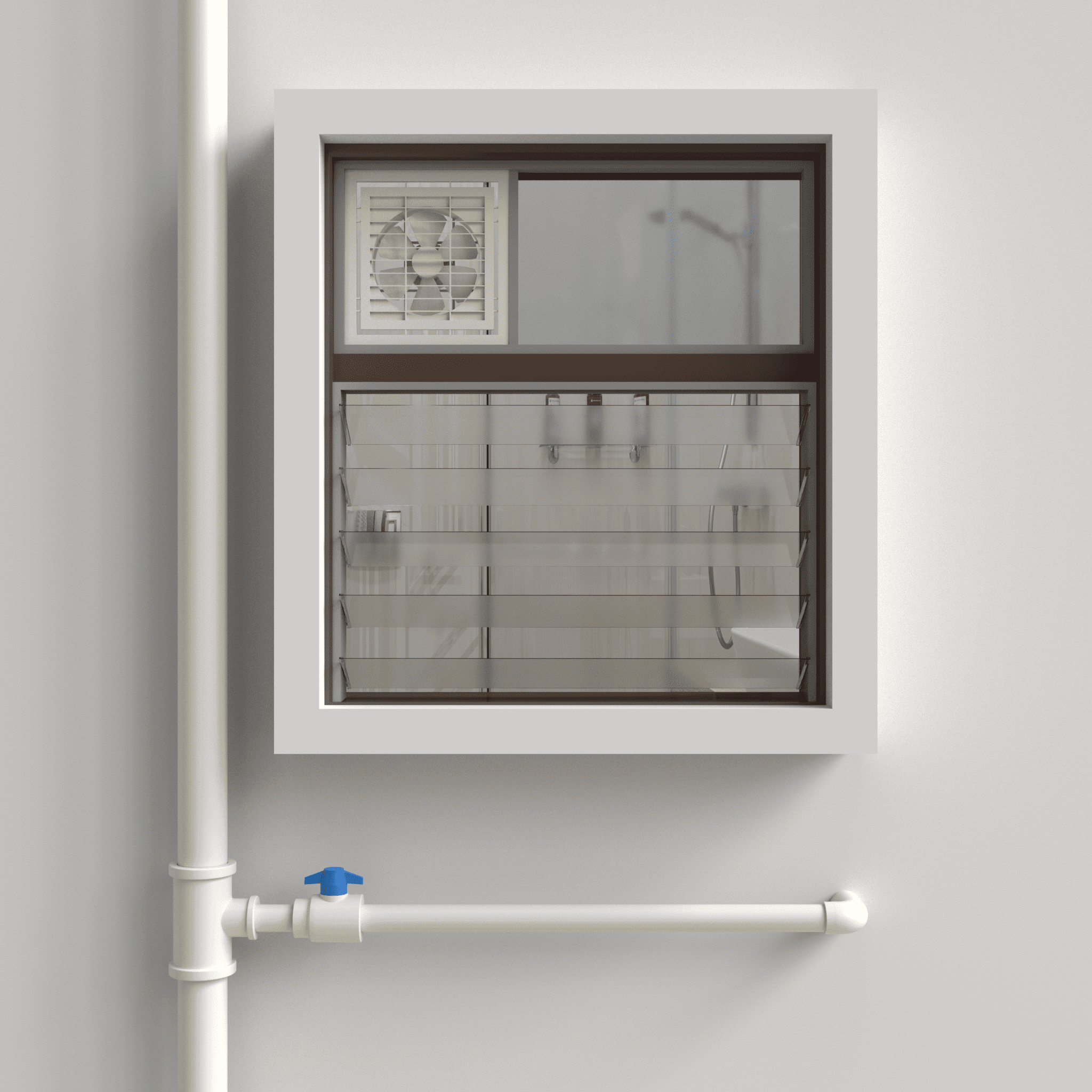 Single mainline pipe feeding one bathroom, where the Aqua Bathroom 1015 is installed