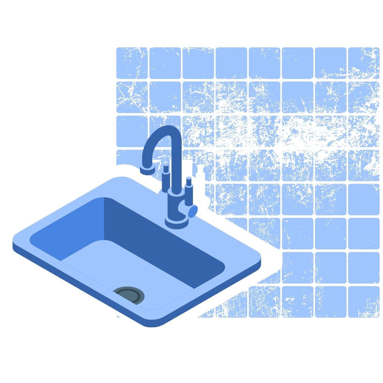 Chalky white limescale deposits crusted on a bathroom tap and surrounding tiles